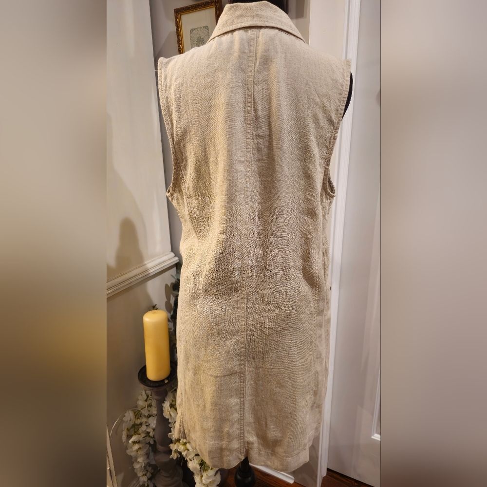 TAHARI Linen Neutral Long-line‎ Sleeveless Blazer Vest Size Medium - Picture 5 of 8